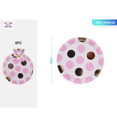 PIATTI MONOUSO A POIS - BIANCO & ROSA 18CM - 8PZ