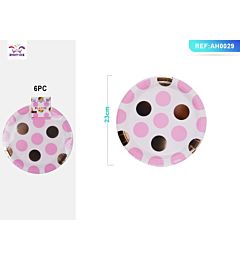 PIATTI MONOUSO A POIS - BIANCO & ROSA 23CM - 6PZParty Go