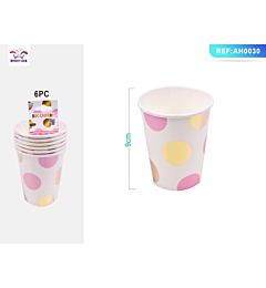 BICCHIERI MONOUSO A POIS - BIANCO & ROSA - 6PZ