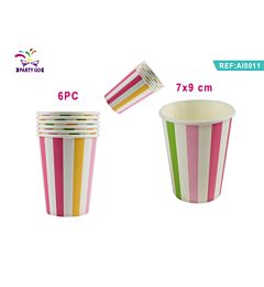 BICCHIERI MONOUSO A STRISCE COLORATE - 6PZ