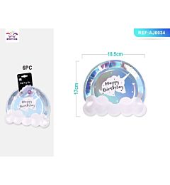 PIATTI A NUVOLA - HAPPY BIRTHDAY ARGENTO 18CM - 6PZParty Go