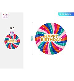 PIATTI SPIRALE MULTICOLOR - HAPPY BIRTHDAY 18CM - 8PZ