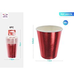 BICCHIERI MONOUSO METALLIZZATI - ROSSO - 6PZ