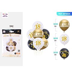 SET PALLONCINI 18 ANNI - NERO, BIANCO E ORO - 7PZParty Go