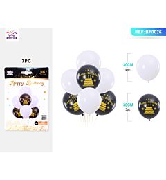 SET PALLONCINI - HAPPY BIRTHDAY CON TORTA - NERO BIANCO - 7PZParty Go