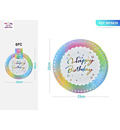 PIATTI MONOUSO - HAPPY BIRTHDAY MULTICOLOR 23CM - 6PZParty Go