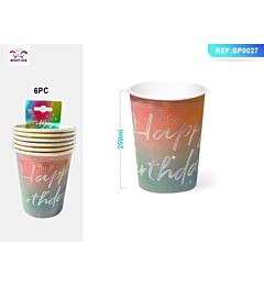 BICCHIERI MONOUSO BICOLOR - HAPPY BIRTHDAY - 6PZ