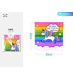TOVAGLIOLI CON UNICORNO ARCOBALENO 33CM - 10PZ