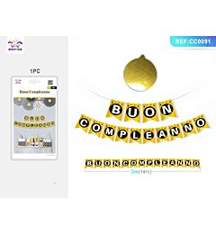 FESTONE BUON COMPLEANNO - NERO ORO - 3MParty Go