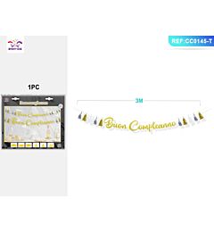 FESTONE BUON COMPLEANNO - NAPPE ARGENTO & ORO - 3M