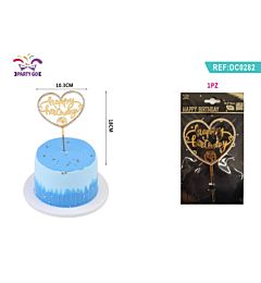 TOPPER PER TORTA A CUORE - HAPPY BIRTHDAY ORO - 1PZ