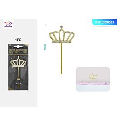 DECORAZIONI PER TORTE - CORONA CON DIAMANTI ORO - 1PZ