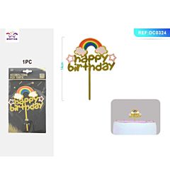 TOPPER PER TORTA ARCOBALENO - BUON COMPLEANNO - 1PZ