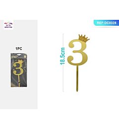 DECORAZIONI PER TORTE - ORO N,3 - 1PZParty Go