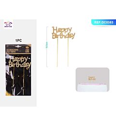 TOPPER PER TORTA GLITTER - HAPPY BIRTHDAY ORO - 1PZ