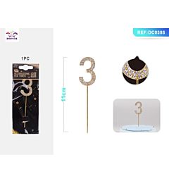 DECORAZIONE PER TORTE CON DIAMANTI - N,3 ORO - 1PZParty Go