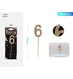 DECORAZIONE PER TORTE CON DIAMANTI - N,6 ORO - 1PZParty Go