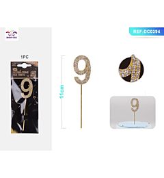 DECORAZIONE PER TORTE CON DIAMANTI - N,9 ORO - 1PZ