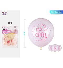 PALLONCINI NASCITA - IT'S A GIRL - ROSA TRASPARENTE 6PZParty Go
