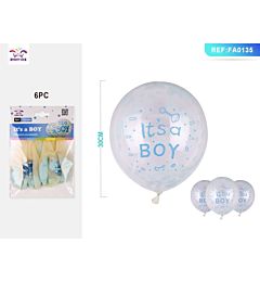 PALLONCINI NASCITA - IT'S A BOY - BLU TRASPARENTE - 6PZParty Go
