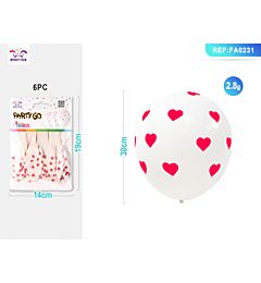 PALLONCINI BIANCHI CON CUORI ROSSI - 6PZParty Go