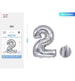 PALLONCINO MYLAR 40CM - NUMERO 2 ARGENTO - 1PZParty Go