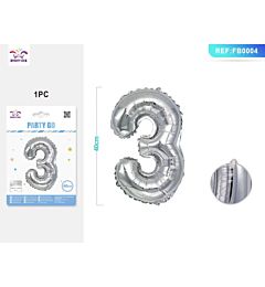 PALLONCINO MYLAR 40CM - NUMERO 3 ARGENTO - 1PZParty Go