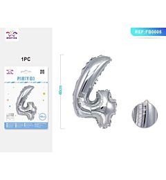 PALLONCINO MYLAR 40CM - NUMERO 4 ARGENTO - 1PZParty Go