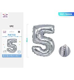 PALLONCINO MYLAR 40CM - NUMERO 5 ARGENTO - 1PZParty Go