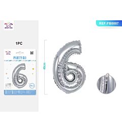 PALLONCINO MYLAR 40CM - NUMERO 6 ARGENTO - 1PZParty Go