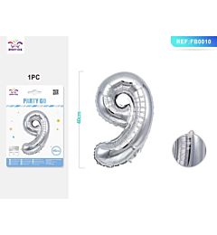 PALLONCINO MYLAR 40CM - NUMERO 9 ARGENTO - 1PZParty Go