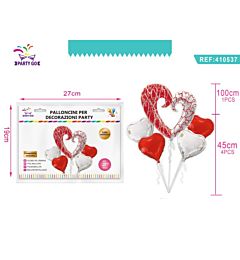 SET PALLONCINI MYLAR - CUORE ROSSO & ARGENTO - 5PZParty Go