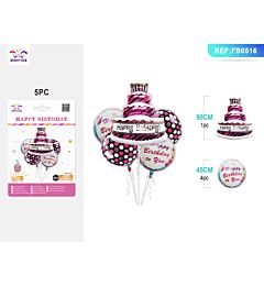 SET PALLONCINI MYLAR A TORTA - HAPPY BIRTHDAY - 5PZ