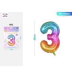 PALLONCINO MYLAR 40CM - NUMERO 3 MULTICOLOR - 1PZParty Go