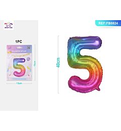PALLONCINO MYLAR 40CM - NUMERO 5 MULTICOLOR - 1PZParty Go