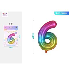 PALLONCINO MYLAR 40CM - NUMERO 6 MULTICOLOR - 1PZParty Go