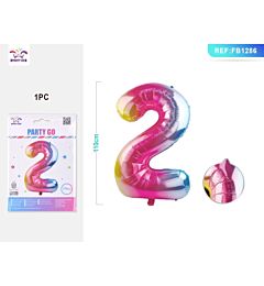 PALLONCINO MYLAR 110CM - NUMERO 2 MULTICOLOR - 1PZParty Go