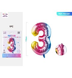 PALLONCINO MYLAR 110CM - NUMERO 3 MULTICOLOR - 1PZParty Go