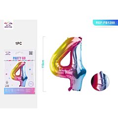 PALLONCINO MYLAR 110CM - NUMERO 4 MULTICOLOR - 1PZ