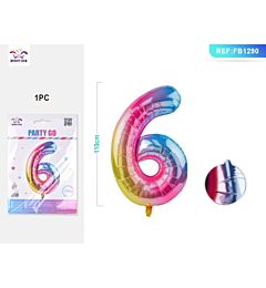 PALLONCINO MYLAR 110CM - NUMERO 6 MULTICOLOR - 1PZ