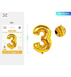 PALLONCINO MYLAR 110CM - NUMERO 3 ORO - 1PZ