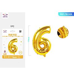 PALLONCINO MYLAR 110CM - NUMERO 6 ORO - 1PZ