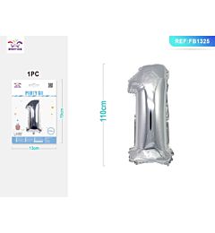 PALLONCINO MYLAR 110CM - NUMERO 1 ARGENTO - 1PZParty Go