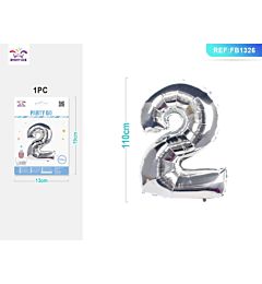 PALLONCINO MYLAR 110CM - NUMERO 2 ARGENTO - 1PZParty Go