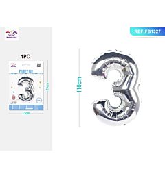 PALLONCINO MYLAR 110CM - NUMERO 3 ARGENTO - 1PZParty Go
