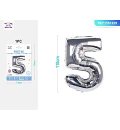 PALLONCINO MYLAR 110CM - NUMERO 5 ARGENTO - 1PZ