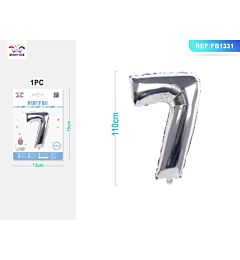 PALLONCINO MYLAR 110CM - NUMERO 7 ARGENTO - 1PZ