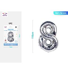 PALLONCINO MYLAR 110CM - NUMERO 8 ARGENTO - 1PZ
