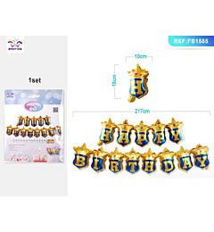 SET PALLONCINI MYLAR - HAPPY BIRTHDAY ORO & BLU - 217CM