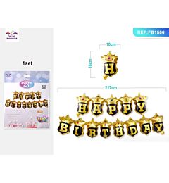SET PALLONCINI MYLAR HAPPY BIRTHDAY ORO & NERO 217CM